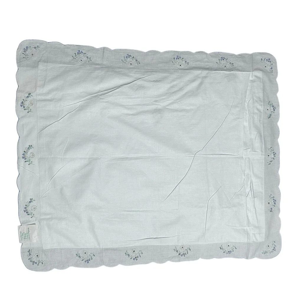 VTG Handmade Bedding Sham Linen Embroidered Floral Daisy Standard Sham White (2)